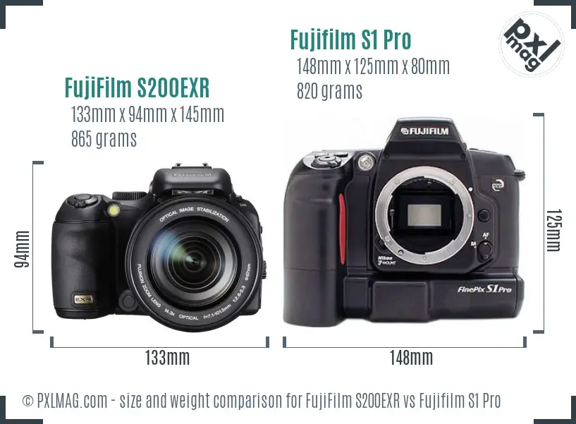 FujiFilm S200EXR vs Fujifilm S1 Pro size comparison