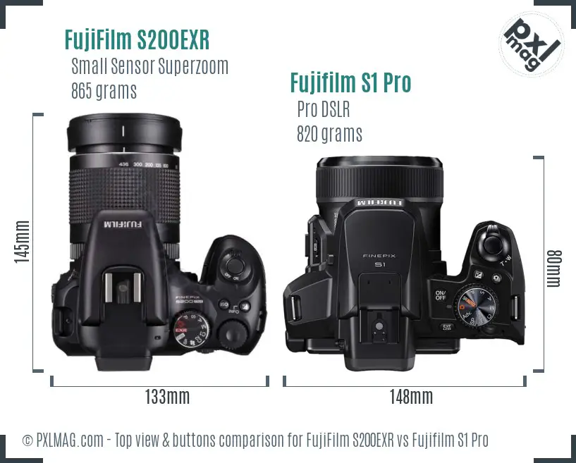 FujiFilm S200EXR vs Fujifilm S1 Pro top view buttons comparison