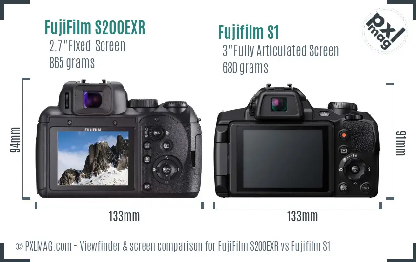 FujiFilm S200EXR vs Fujifilm S1 Screen and Viewfinder comparison