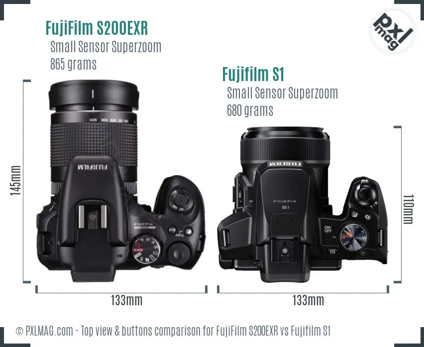 FujiFilm S200EXR vs Fujifilm S1 top view buttons comparison