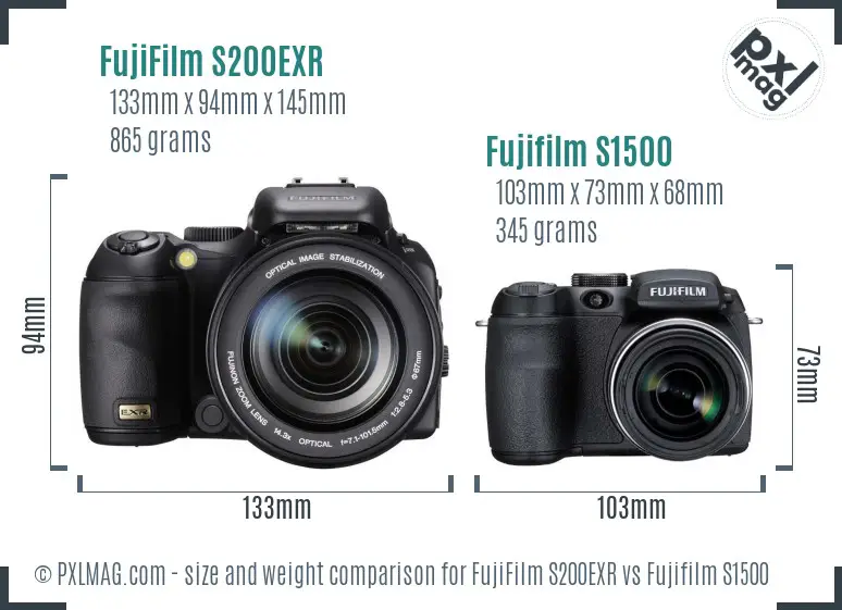 FujiFilm S200EXR vs Fujifilm S1500 size comparison