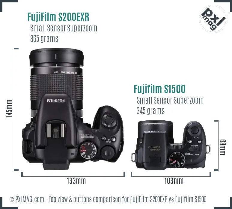 FujiFilm S200EXR vs Fujifilm S1500 top view buttons comparison