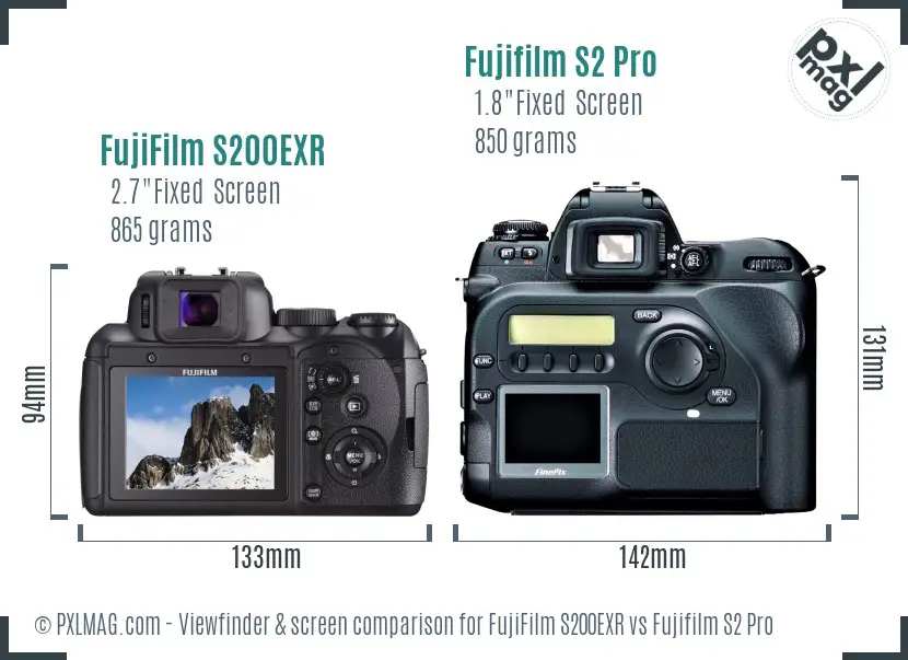 FujiFilm S200EXR vs Fujifilm S2 Pro Screen and Viewfinder comparison FujiFilm S200EXR vs Fujifilm S2 Pro Screen and Viewfinder comparison