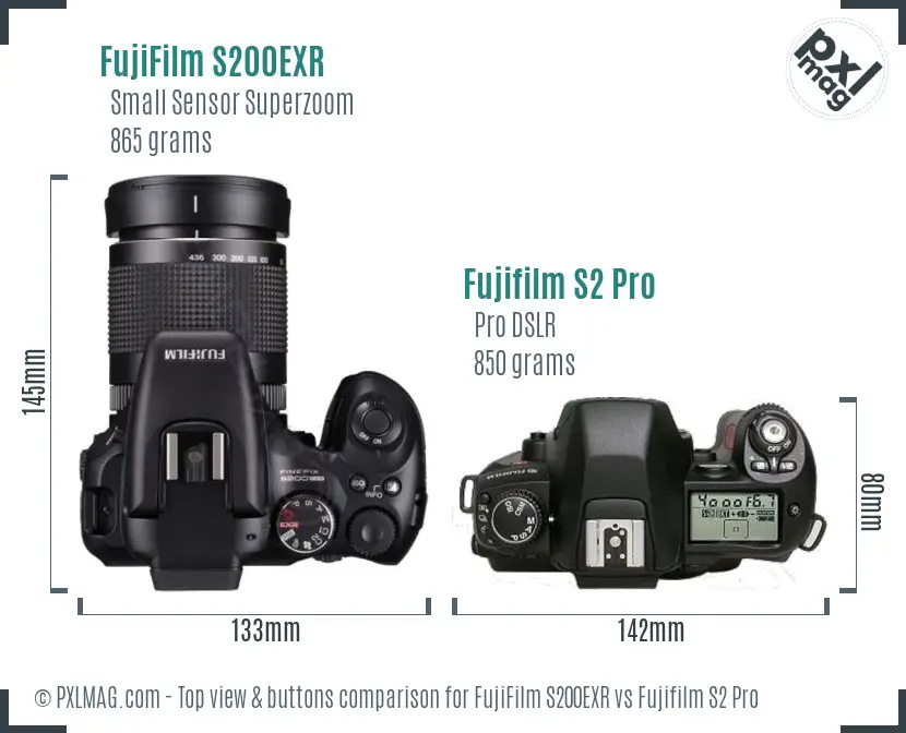 FujiFilm S200EXR vs Fujifilm S2 Pro top view buttons comparison FujiFilm S200EXR vs Fujifilm S2 Pro top view buttons comparison