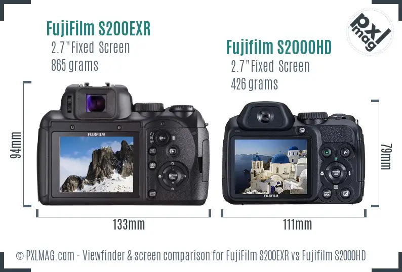 FujiFilm S200EXR vs Fujifilm S2000HD Screen and Viewfinder comparison