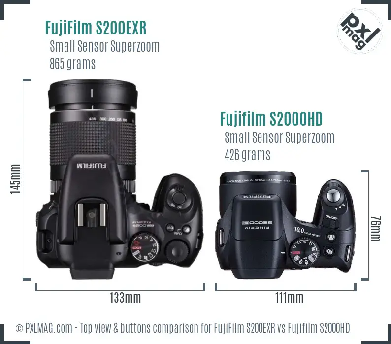 FujiFilm S200EXR vs Fujifilm S2000HD top view buttons comparison