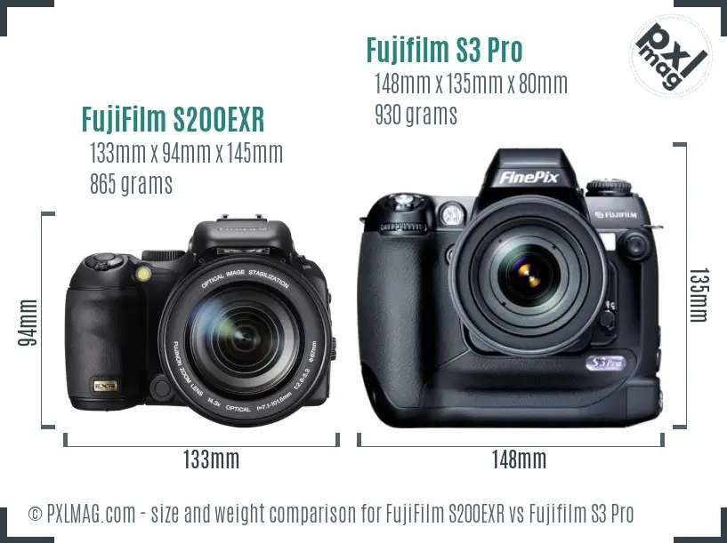 FujiFilm S200EXR vs Fujifilm S3 Pro size comparison