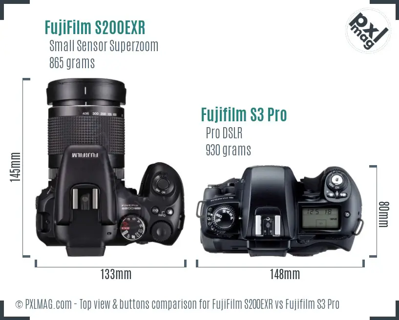 FujiFilm S200EXR vs Fujifilm S3 Pro top view buttons comparison