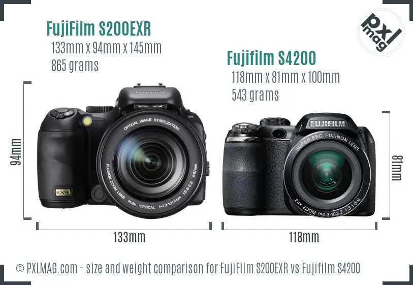 FujiFilm S200EXR vs Fujifilm S4200 size comparison