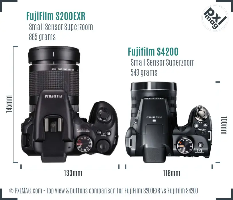 FujiFilm S200EXR vs Fujifilm S4200 top view buttons comparison