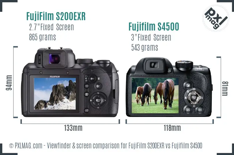 FujiFilm S200EXR vs Fujifilm S4500 Screen and Viewfinder comparison