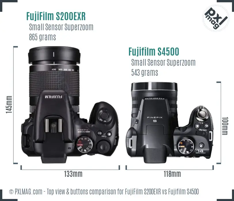 FujiFilm S200EXR vs Fujifilm S4500 top view buttons comparison