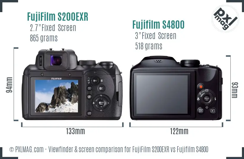 FujiFilm S200EXR vs Fujifilm S4800 Screen and Viewfinder comparison