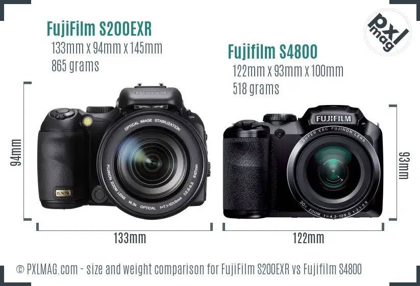 FujiFilm S200EXR vs Fujifilm S4800 size comparison