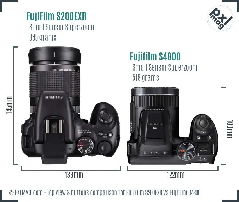 FujiFilm S200EXR vs Fujifilm S4800 top view buttons comparison
