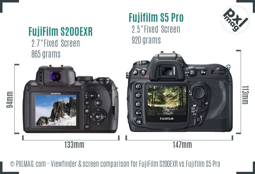 FujiFilm S200EXR vs Fujifilm S5 Pro Screen and Viewfinder comparison