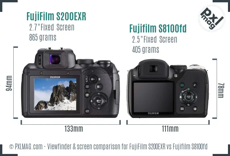 FujiFilm S200EXR vs Fujifilm S8100fd Screen and Viewfinder comparison