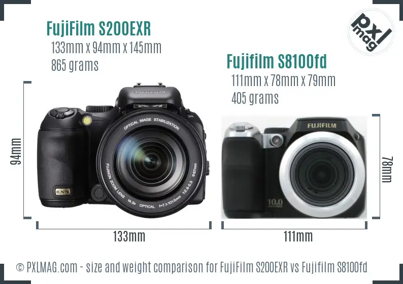 FujiFilm S200EXR vs Fujifilm S8100fd size comparison