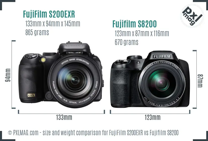 FujiFilm S200EXR vs Fujifilm S8200 size comparison FujiFilm S200EXR vs Fujifilm S8200 size comparison