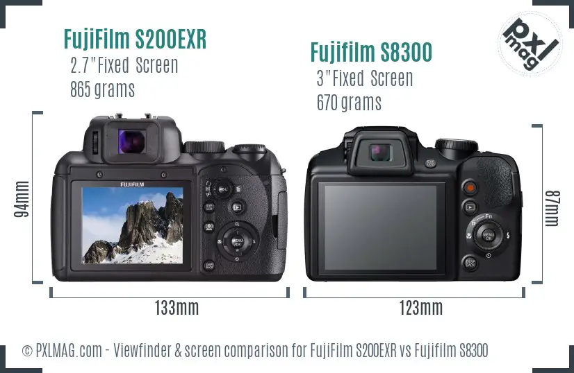 FujiFilm S200EXR vs Fujifilm S8300 Screen and Viewfinder comparison