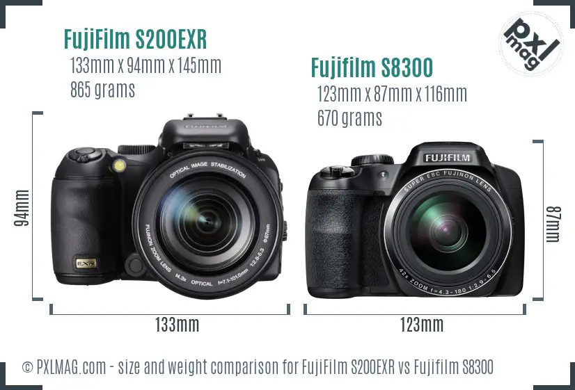 FujiFilm S200EXR vs Fujifilm S8300 size comparison