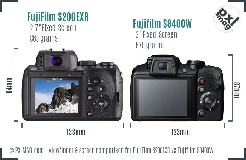 FujiFilm S200EXR vs Fujifilm S8400W Screen and Viewfinder comparison