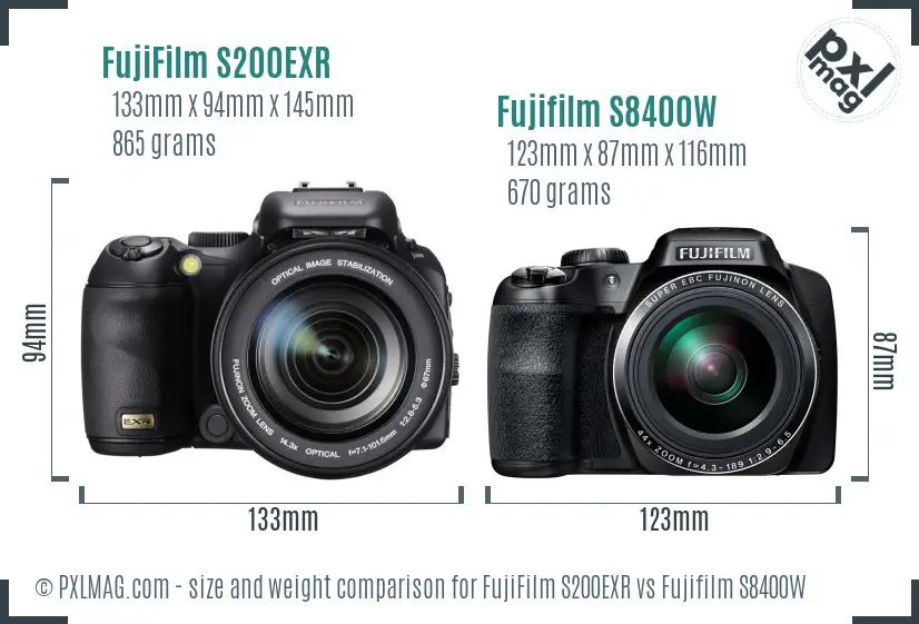 FujiFilm S200EXR vs Fujifilm S8400W size comparison