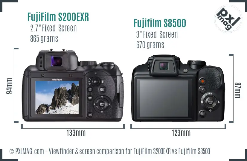 FujiFilm S200EXR vs Fujifilm S8500 Screen and Viewfinder comparison