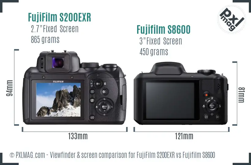 FujiFilm S200EXR vs Fujifilm S8600 Screen and Viewfinder comparison