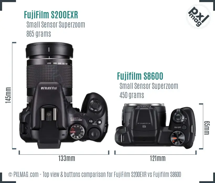 FujiFilm S200EXR vs Fujifilm S8600 top view buttons comparison