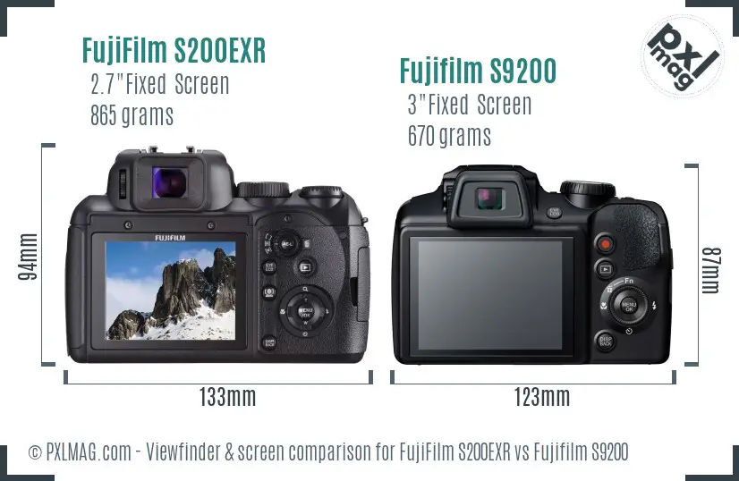 FujiFilm S200EXR vs Fujifilm S9200 Screen and Viewfinder comparison