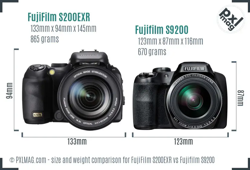 FujiFilm S200EXR vs Fujifilm S9200 size comparison