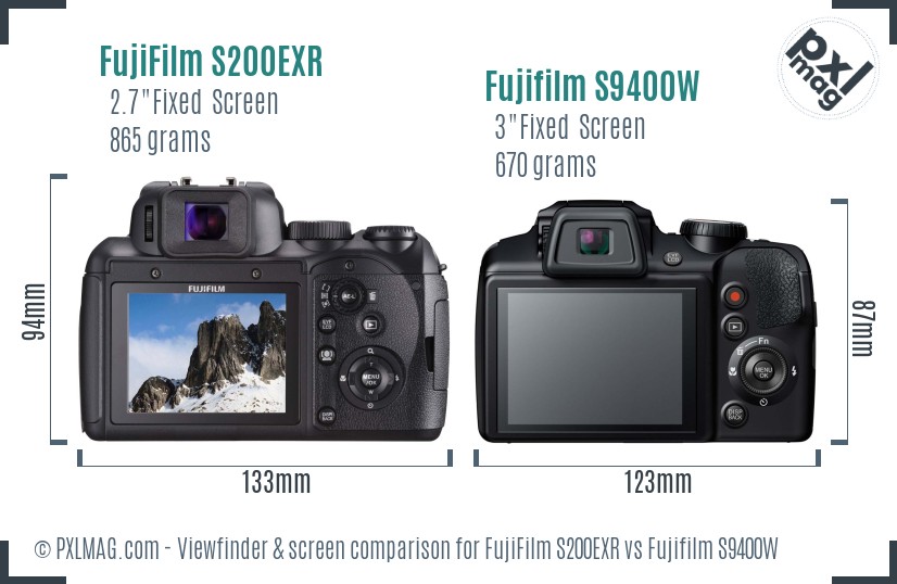 FujiFilm S200EXR vs Fujifilm S9400W Screen and Viewfinder comparison