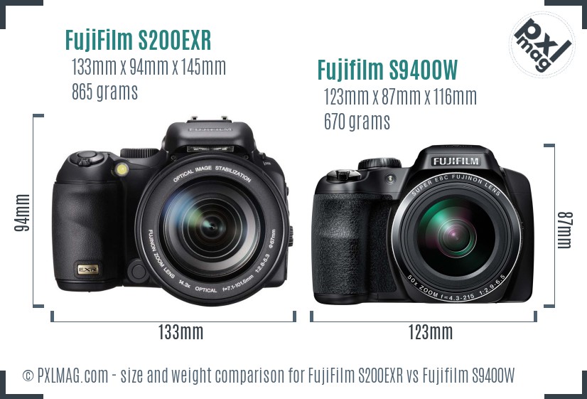 FujiFilm S200EXR vs Fujifilm S9400W size comparison