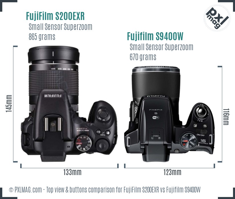 FujiFilm S200EXR vs Fujifilm S9400W top view buttons comparison