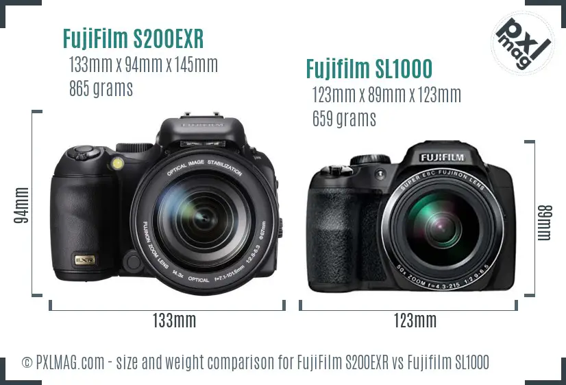 FujiFilm S200EXR vs Fujifilm SL1000 size comparison