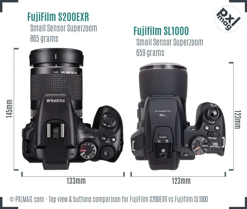 FujiFilm S200EXR vs Fujifilm SL1000 top view buttons comparison