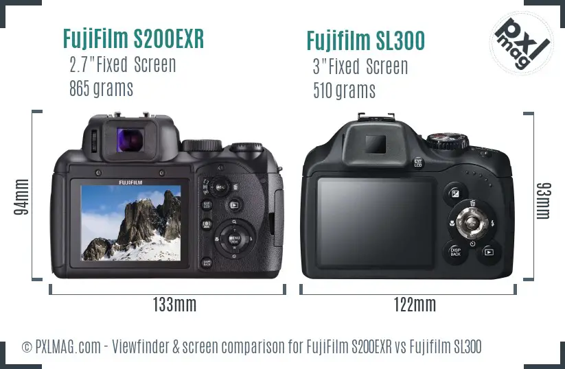 FujiFilm S200EXR vs Fujifilm SL300 Screen and Viewfinder comparison