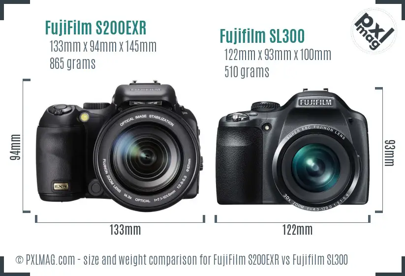 FujiFilm S200EXR vs Fujifilm SL300 size comparison