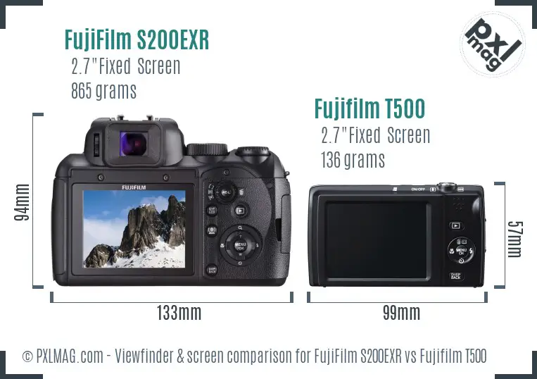 FujiFilm S200EXR vs Fujifilm T500 Screen and Viewfinder comparison