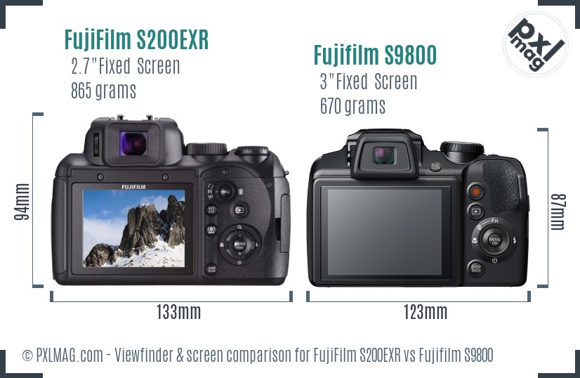 FujiFilm S200EXR vs Fujifilm S9800 Screen and Viewfinder comparison