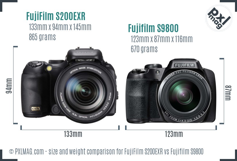 FujiFilm S200EXR vs Fujifilm S9800 size comparison FujiFilm S200EXR vs Fujifilm S9800 size comparison