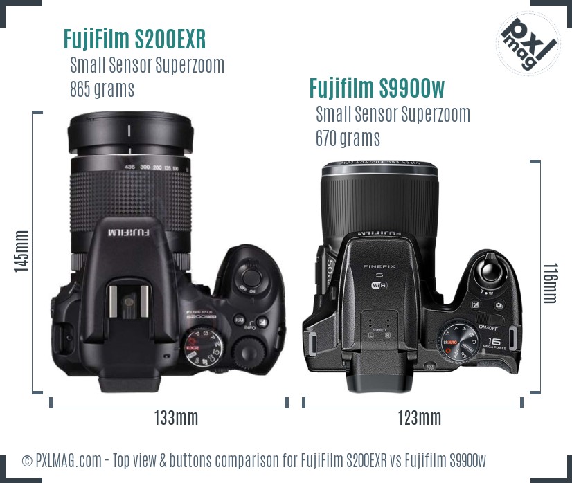 FujiFilm S200EXR vs Fujifilm S9900w top view buttons comparison
