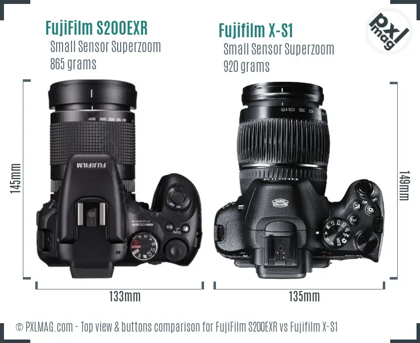 FujiFilm S200EXR vs Fujifilm X-S1 top view buttons comparison