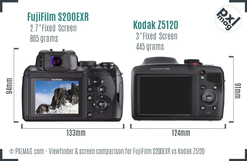 FujiFilm S200EXR vs Kodak Z5120 Screen and Viewfinder comparison