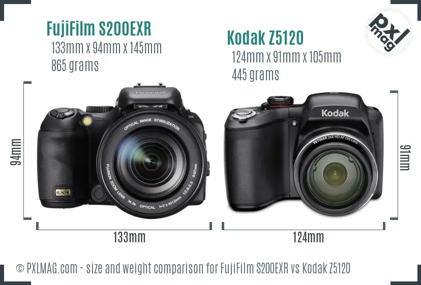 FujiFilm S200EXR vs Kodak Z5120 size comparison