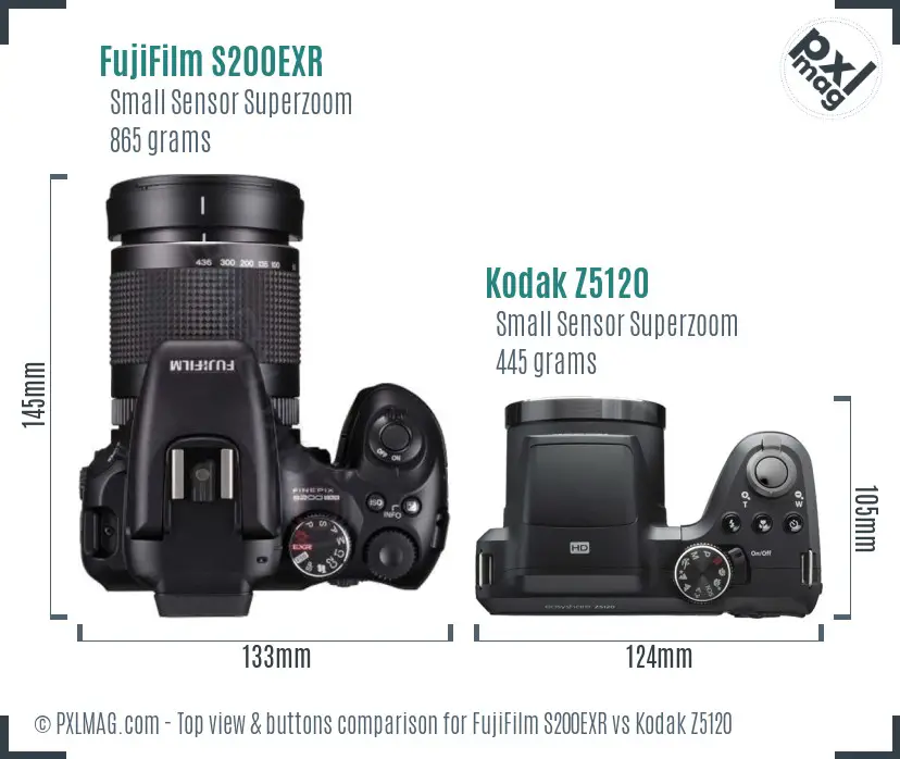 FujiFilm S200EXR vs Kodak Z5120 top view buttons comparison