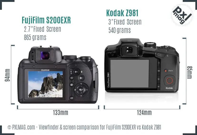 FujiFilm S200EXR vs Kodak Z981 Screen and Viewfinder comparison