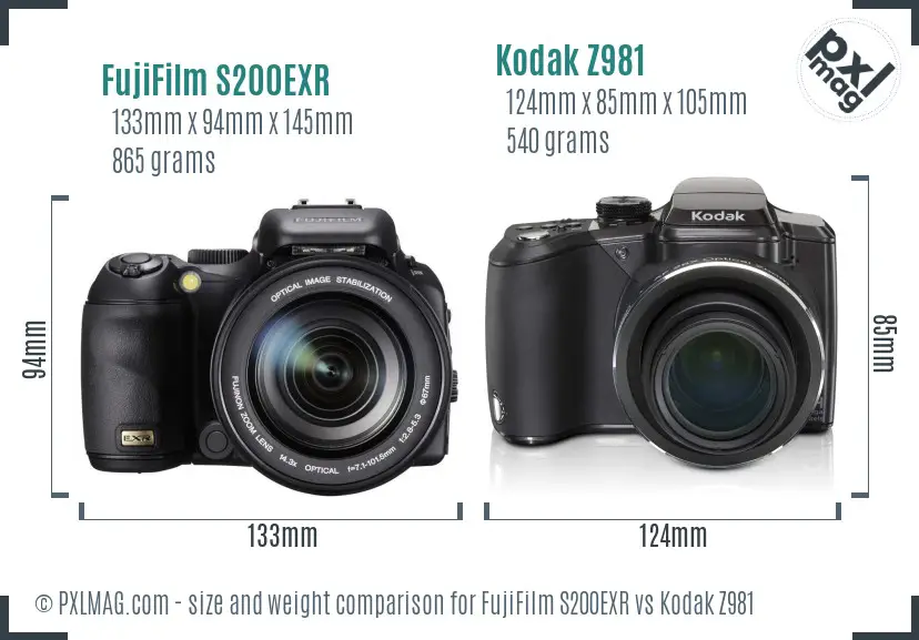 FujiFilm S200EXR vs Kodak Z981 size comparison