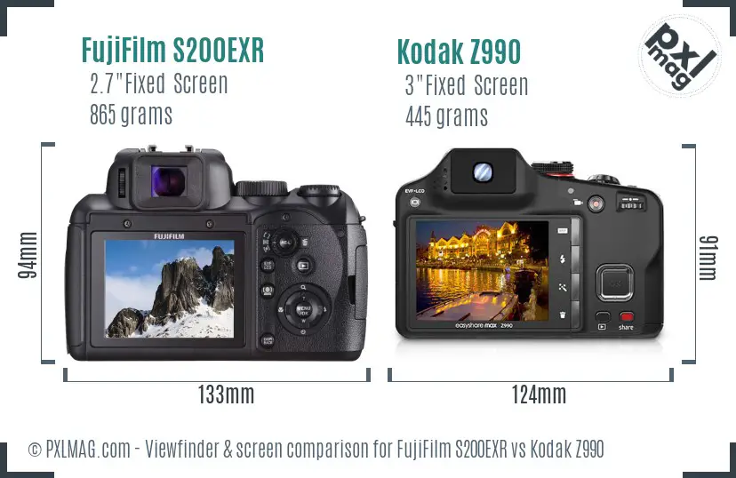 FujiFilm S200EXR vs Kodak Z990 Screen and Viewfinder comparison